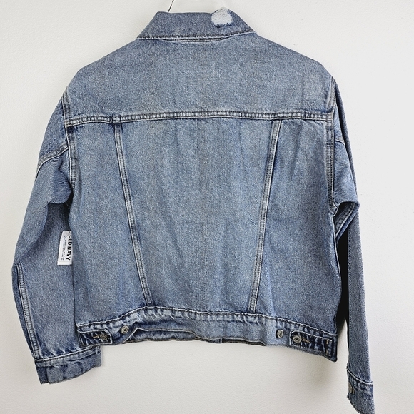 Old Navy #821525 Classic Denim Jean Jacket Distressed NWT Petite - Picture 2 of 9